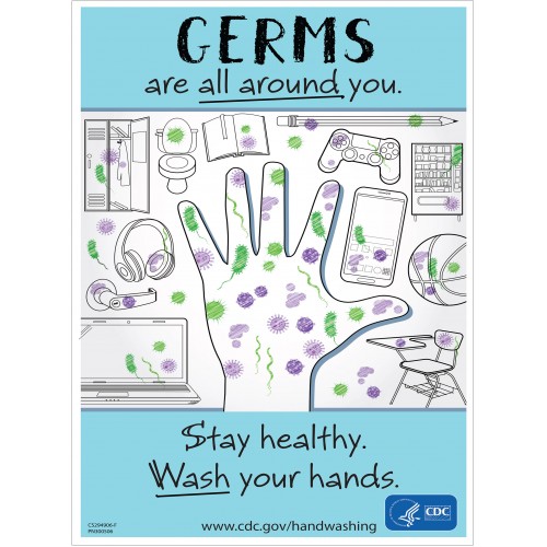 Covid 19 Posters - Germs are all around Stay Healthy Wash Your Hands